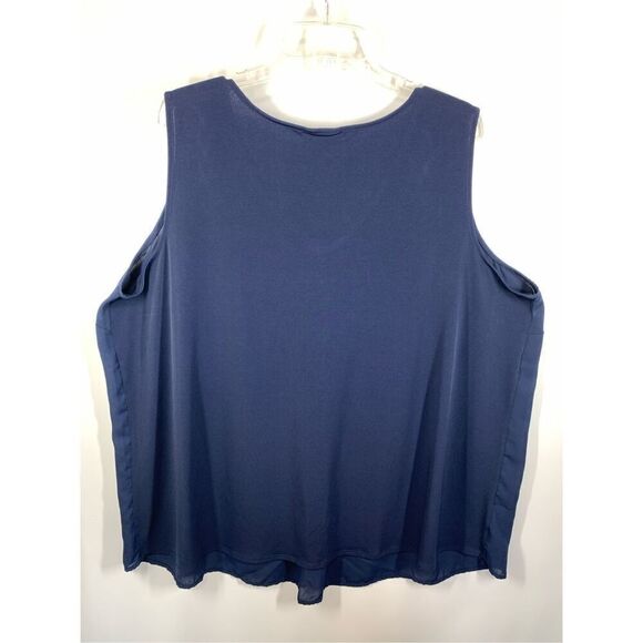 Catherines Women's Front Pleat V-Neck Sleeveless Blouse Navy Blue Size 2X - Picture 3 of 6